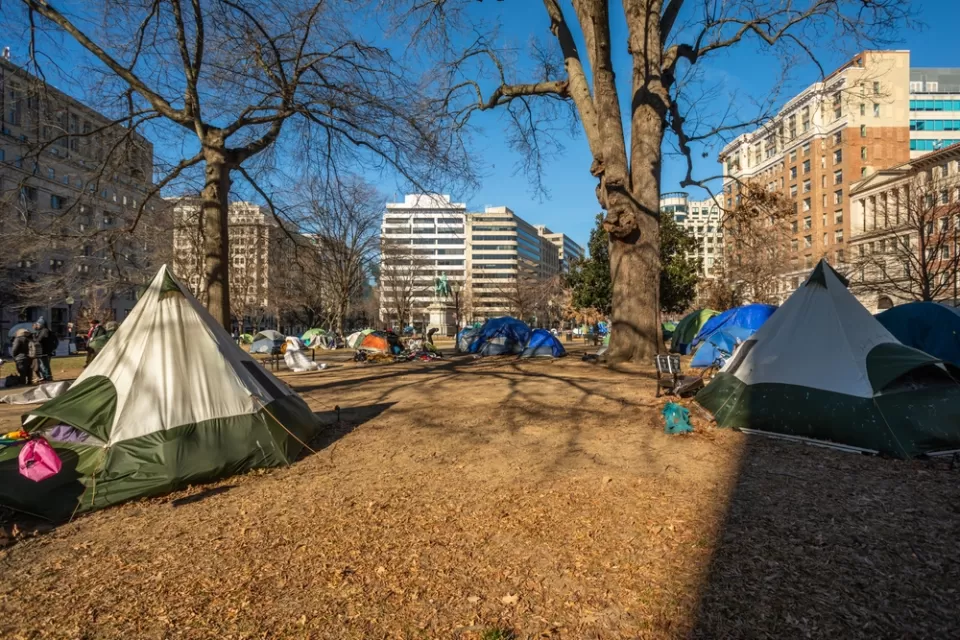 Tents inhabited by unhoused people in a Washington, D.C. park